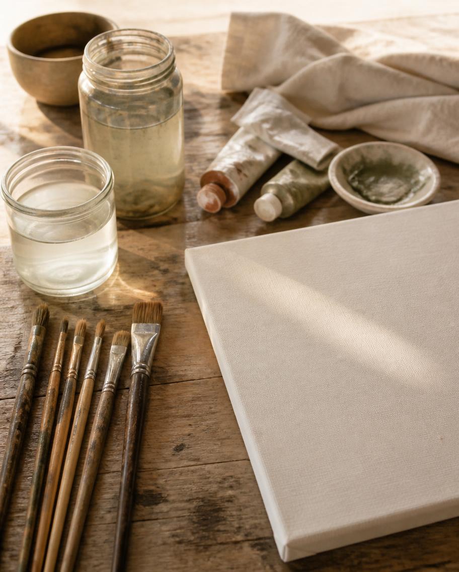 Materiale de pictură pregătite înainte de atelier